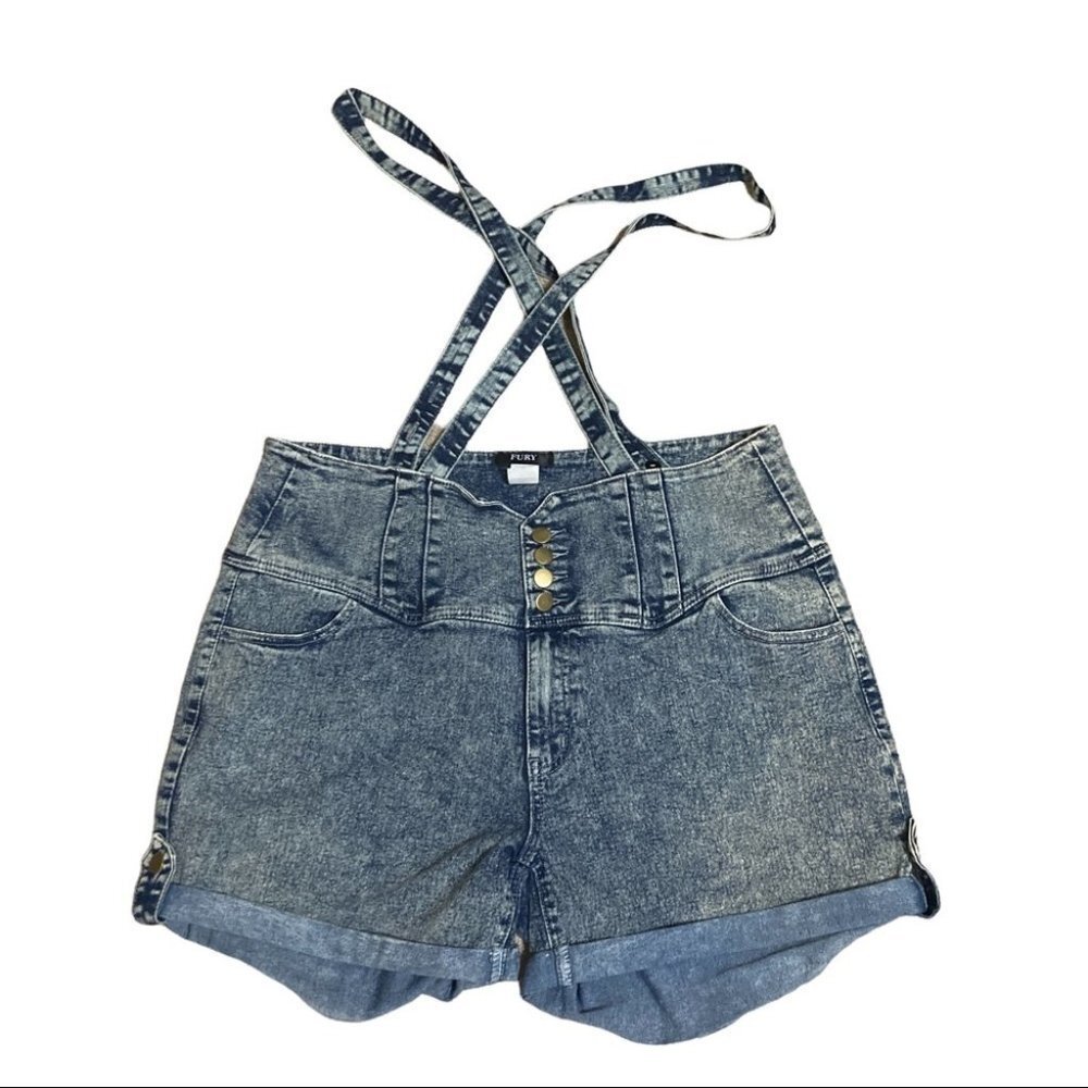 Vintage-Inspired Denim Short Overalls - Blue